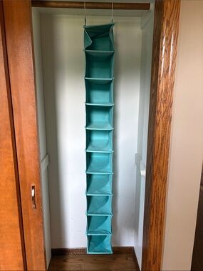 Teal Hanging Closet/Shoe Organizer - Vertical 10-Shelf Storage
